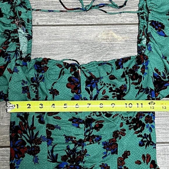 NWT $98 Free People Hilary Printed Top Size XS Green Combo Smocked Blouse - Picture 15 of 16